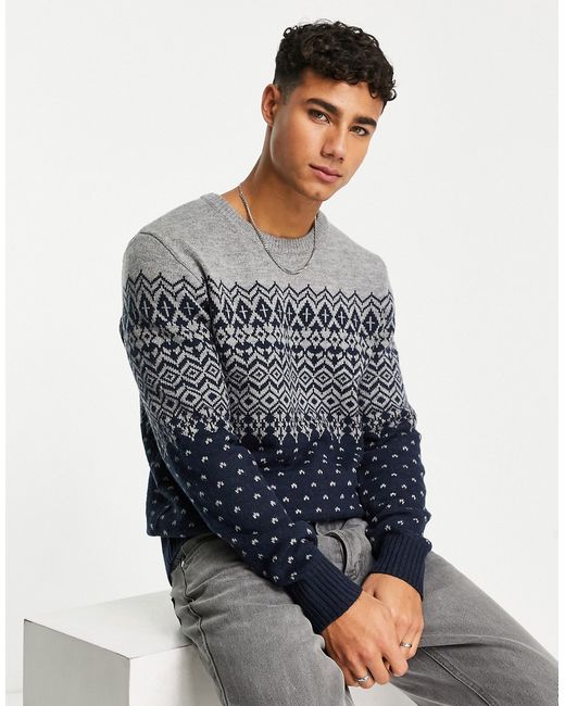 Aeropostale knitted sweater in and gray graphic print