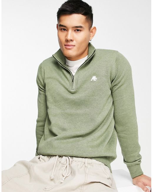 Aeropostale knitted half zip sweater in khaki-