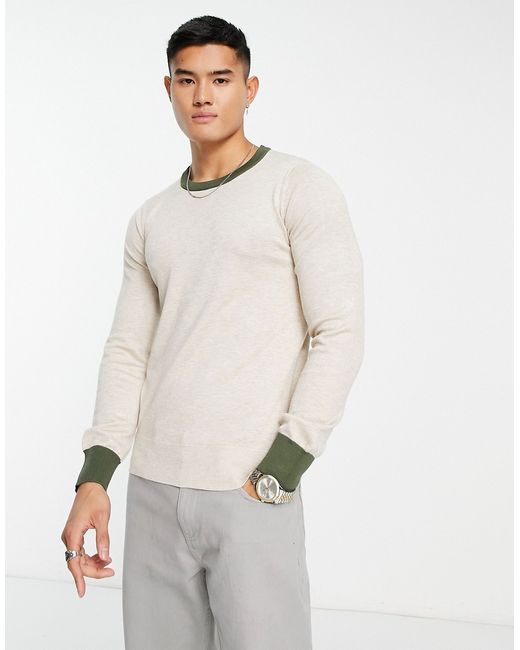 Gianni Feraud long sleeve contrast and collar sweater in ecru