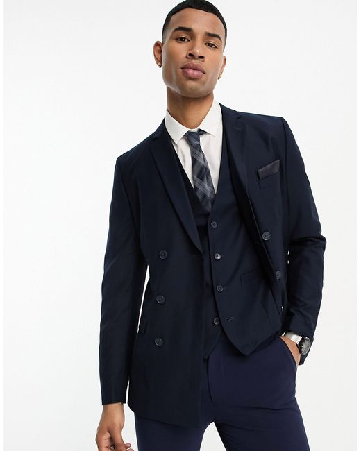 French Connection double breasted suit jacket in marine-