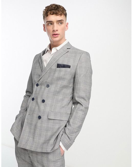 French Connection double breasted suit jacket in plaid