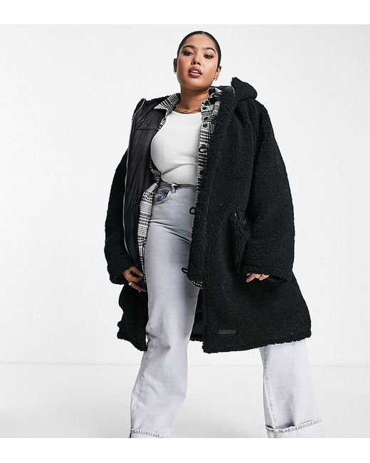 Sixth June Plus oversized reversible longline puffer coat with sherpa lining-