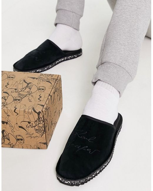 Karl Lagerfeld velvet slipper mules with embroidered logo in