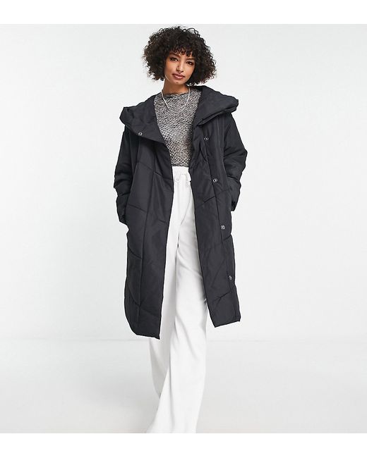 Noisy May Tall longline padded coat with hood in