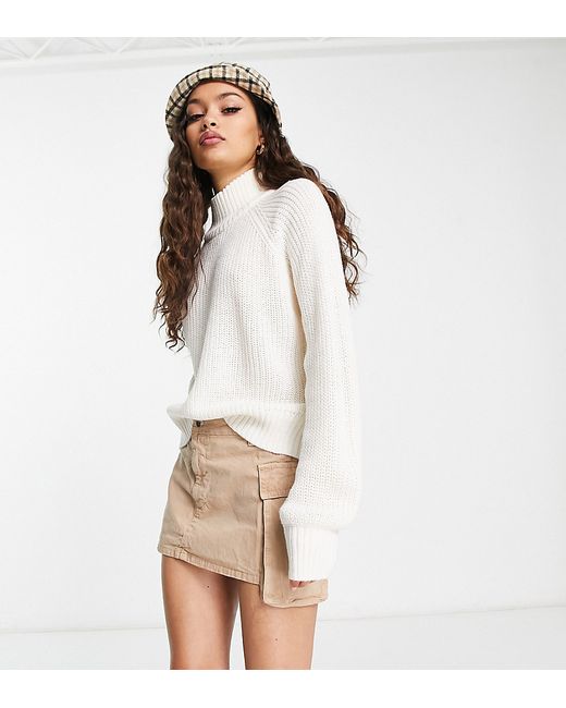 Noisy May Petite high neck sweater in cream-