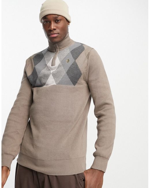 Luke knit half zip sweater in light brown and