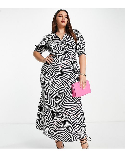 Never Fully Dressed Plus Never Fully Dressed puff sleeve maxi dress in zebra print-