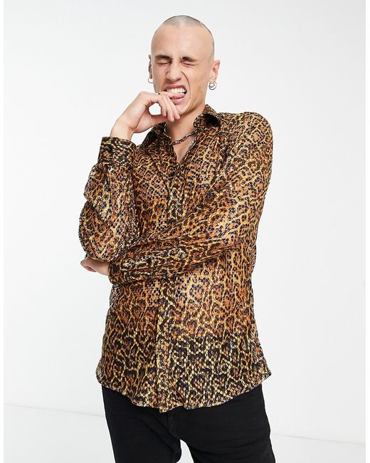 Twisted Tailor shackley slim shirt in mesh with leopard print