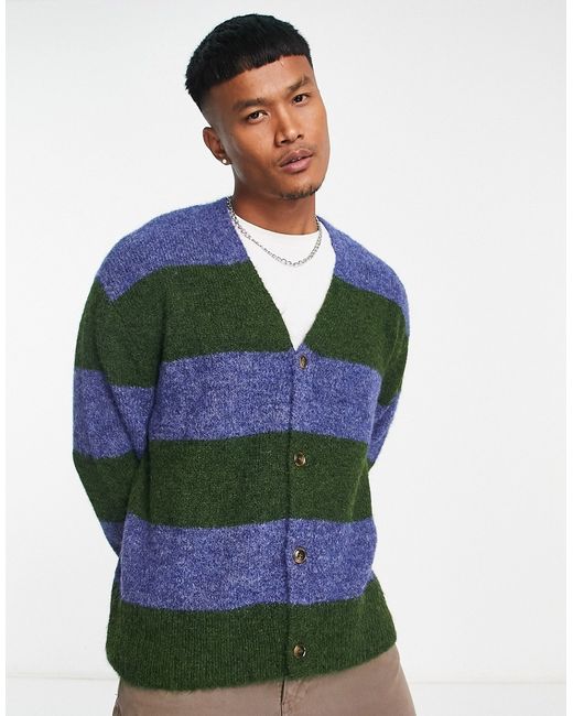 Damson Madder ombre stripe cardigan in blue and green-