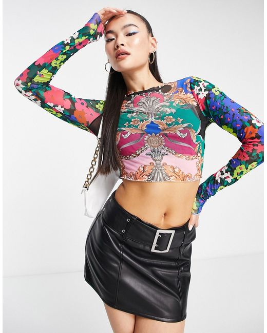 Afrm two print long sleeve mesh top in