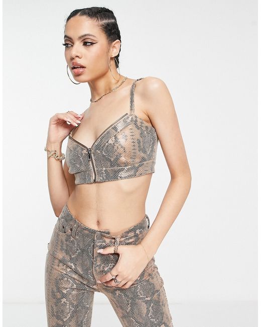 Afrm zip bra snake print faux leather top in part of a set