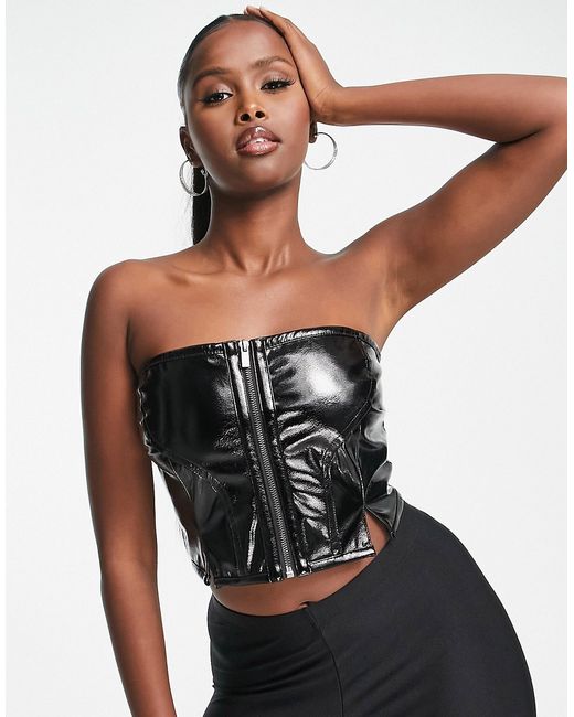 Afrm crop zip faux leather bustier in
