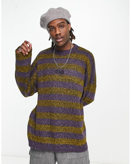The Ragged Priest oversized soft knit sweater in purple stripe-
