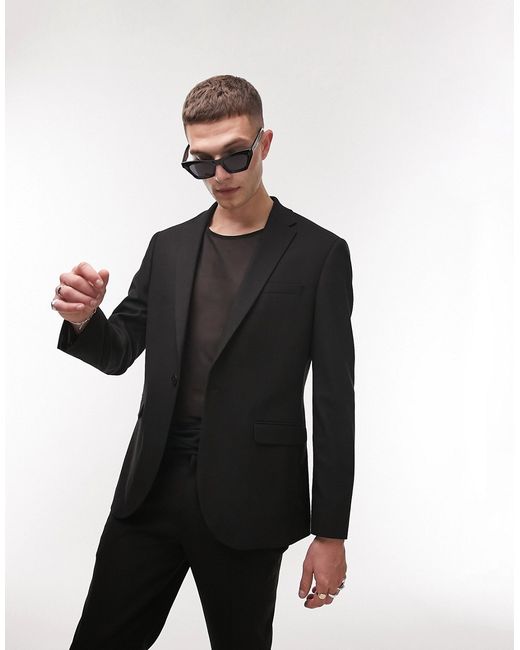 Topman stretch slim textured suit jacket in
