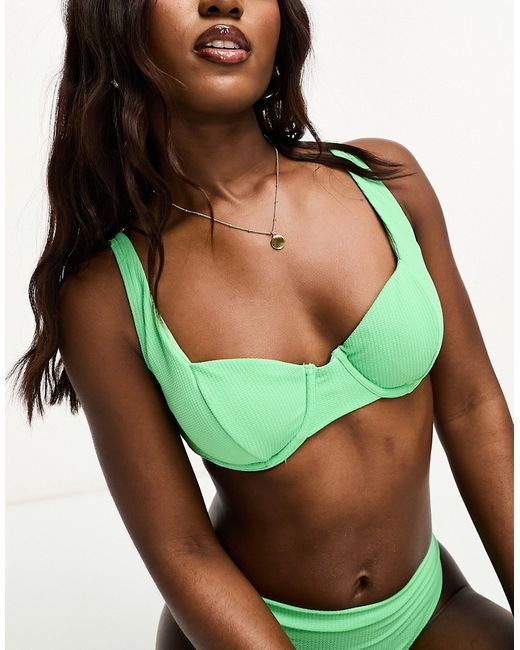 Roxy Jam rib underwire bikini top in mint-