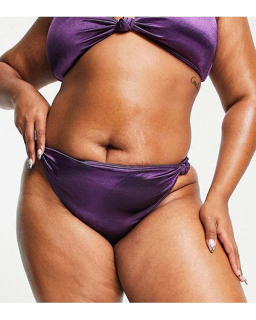 South Beach Curve Exclusive knotted high waist bikini bottoms in