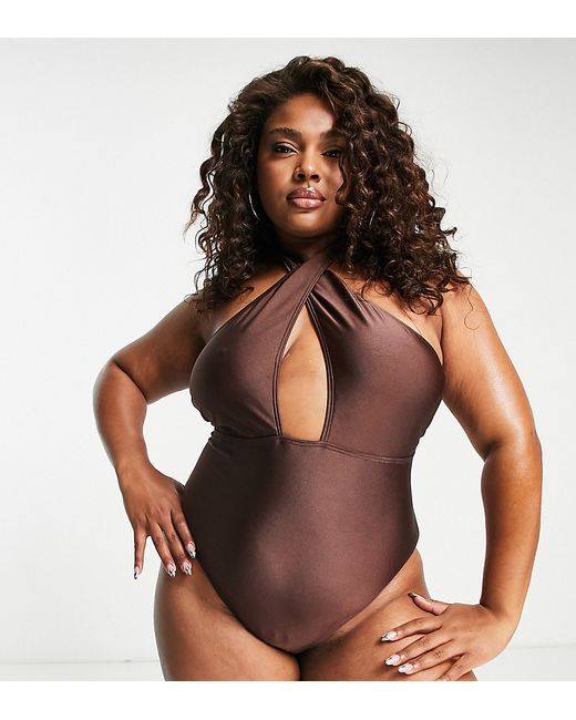 South Beach Curve Exclusive cut-out halter swimsuit in