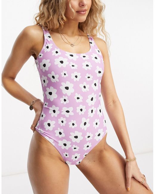 Urban Threads scoop back swimsuit in and white floral print
