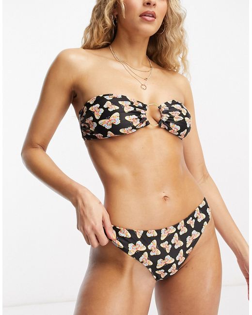 Urban Threads bandeau ring detail bikini top in butterfly print