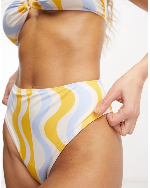 Chelsea Peers high waist bikini bottom in and blue wave print