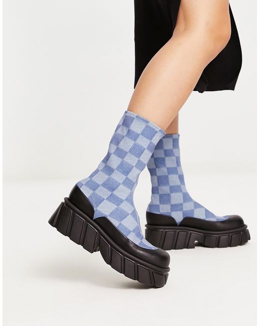 Charles & Keith checkerboard denim calf boots in