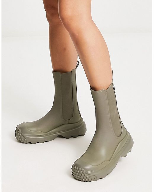 Charles & Keith rubber calf boots in olive-