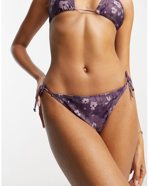 Brave Soul tie side bikini bottom in floral print
