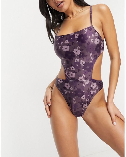 Brave Soul cut out swimsuit in floral print