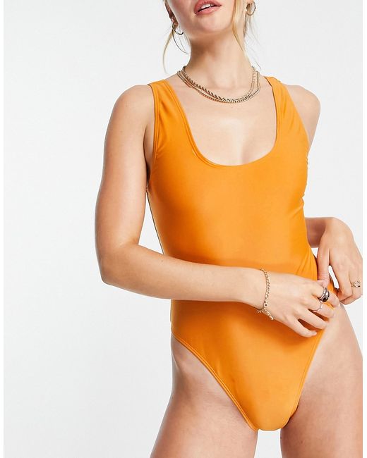 Brave Soul scoop back swimsuit in mustard