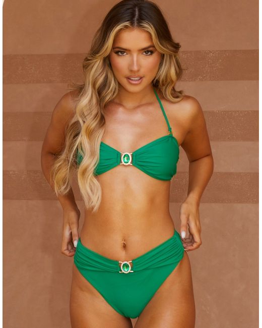 Moda Minx X Lyds Butler crystal bandeau bikini top in emerald