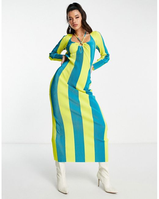 Something New maxi dress in blue and yellow stripe-
