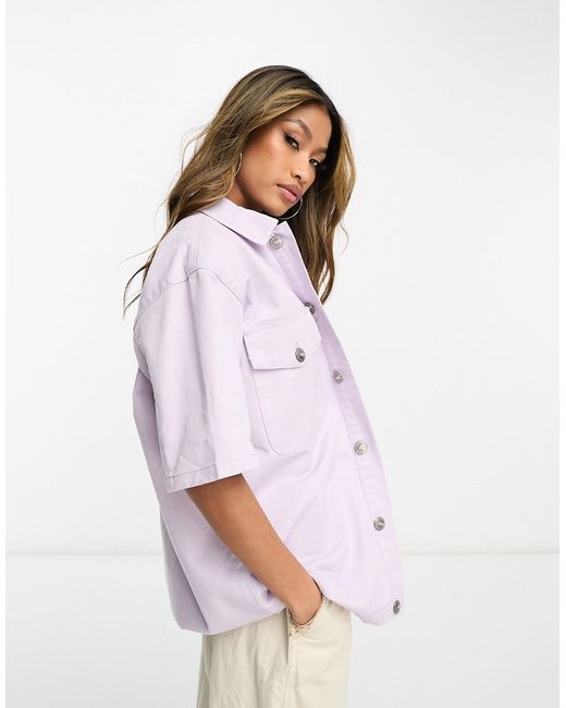 Sixth June denim short sleeve jacket in lilac-
