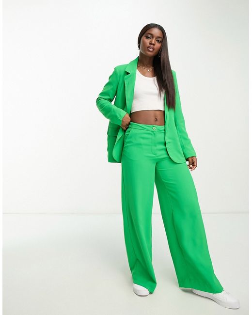 Jdy high waisted wide leg pants in bright green part of a set-