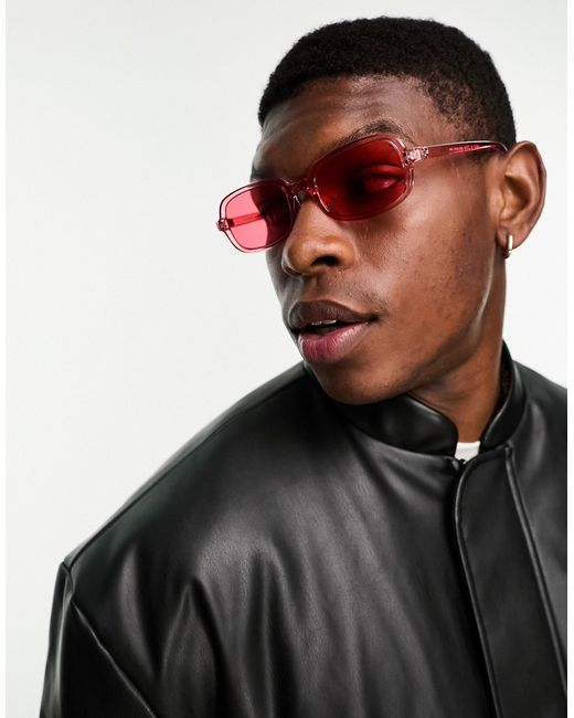 Asos Design slim rectangle sunglasses with lens in crystal