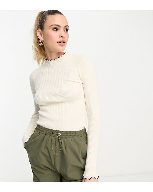 Vero Moda Tall lettuce edge long sleeved top in cream with black tipping-