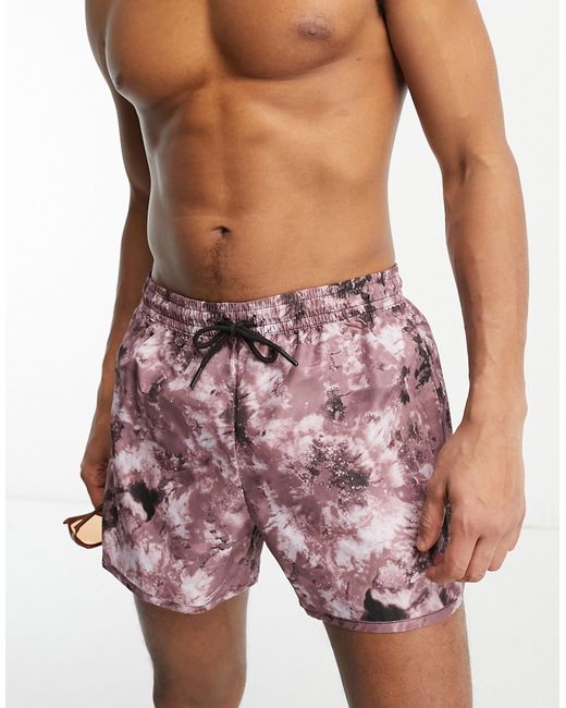 Weekday tan printed swim shorts in burgundy-