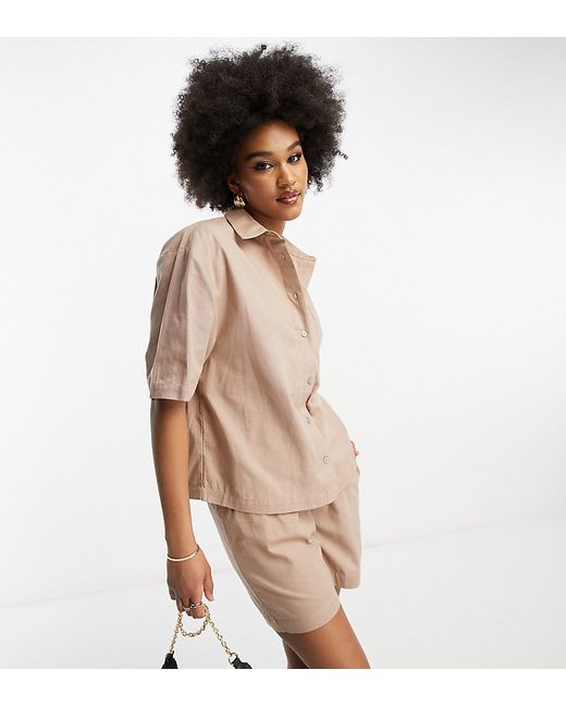 ASOS Tall DESIGN Tall boxy shirt with linen in taupe part of a set-