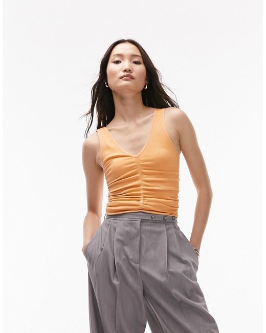 TopShop seamless ruched v neck tank top in