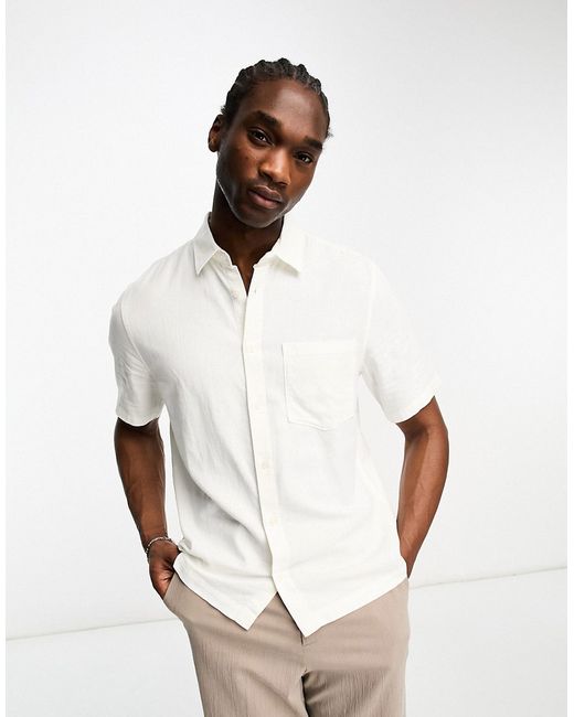 Weekday Relaxed linen mix short sleeve shirt in off-