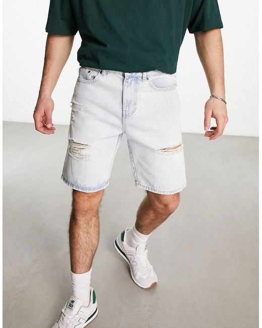 New Look straight fit denim shorts with raw hem in light