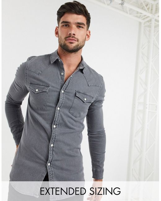 Asos Design skinny fit western denim shirt in