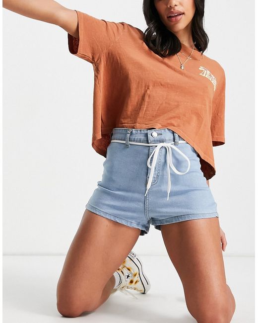 Don't Think Twice DTT high waisted disco denim shorts in light