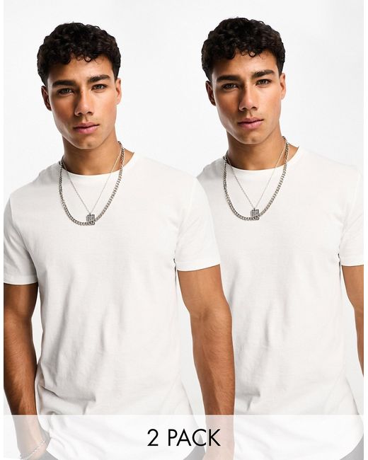 Asos Design 2-pack T-shirts with crew neck in white-