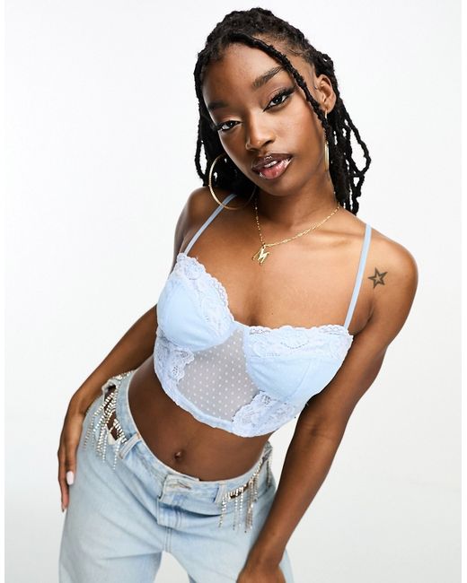 NaaNaa lace cami crop top in pale