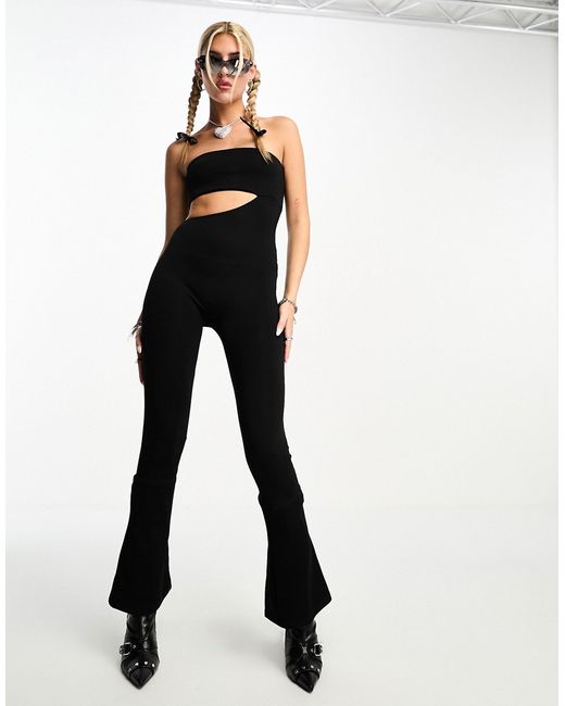 Edikted strapless cut out flare jumpsuit-
