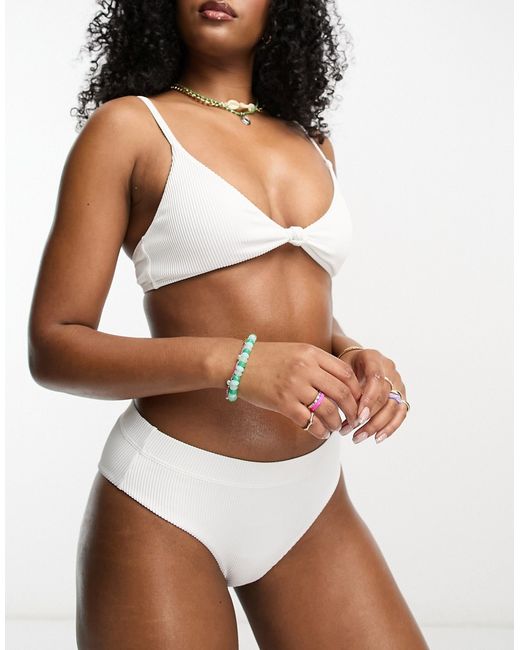 Roxy Love The Surf ribbed bikini bottom in white-