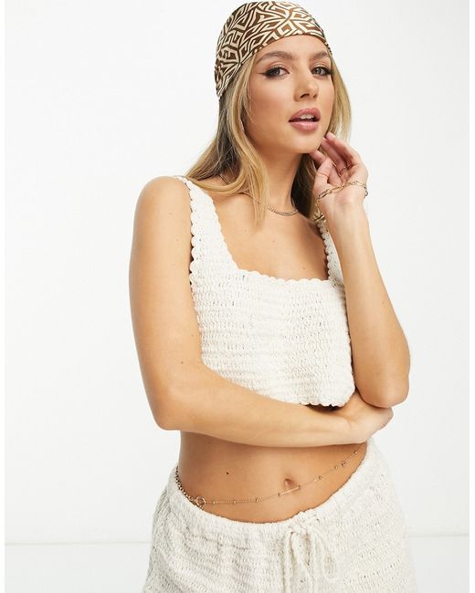 Rip Curl Oceans together crochet beach crop top in cream part of a set-