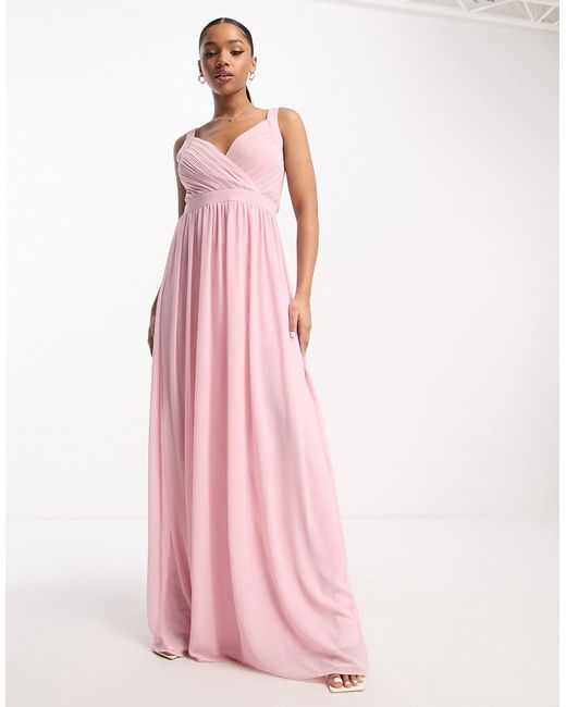 Tfnc Bridesmaid lace back maxi dress in pale
