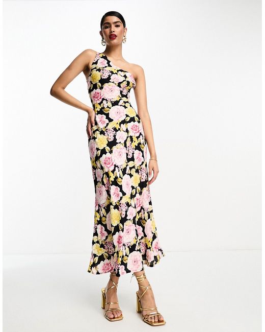 Asos Design one shoulder midi dress in floral print-