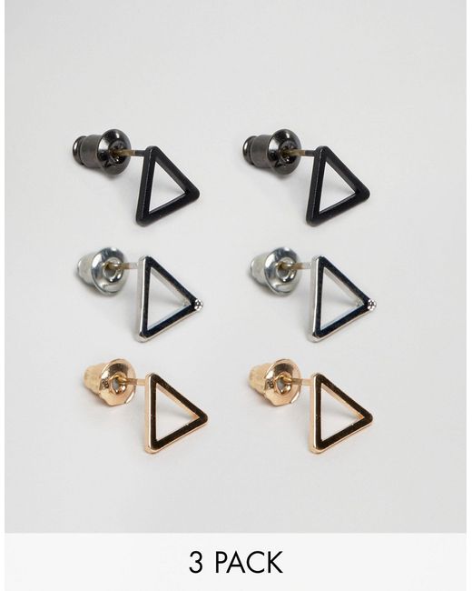 DesignB London Triangle Earrings In 3 Pack Exclusive To